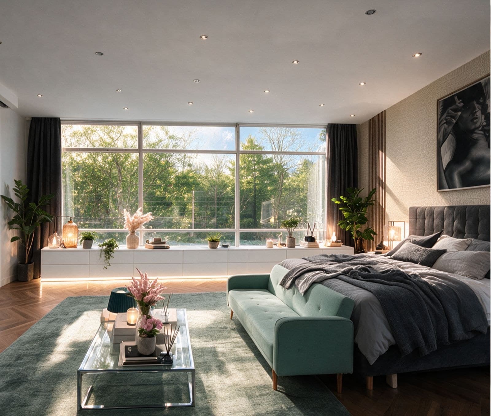 Schlafzimmer mit Panoramafenster