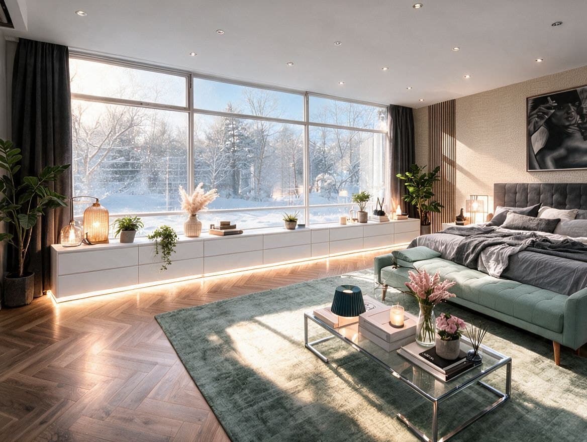 Schlafzimmer im Winter